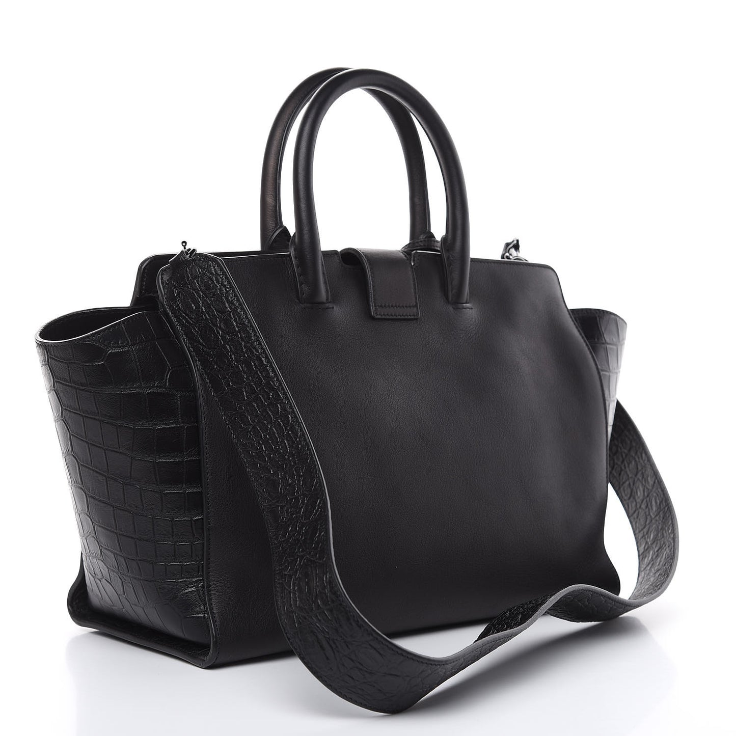 Smooth Calfskin Crocodile Embossed Small Monogram Downtown Cabas Black