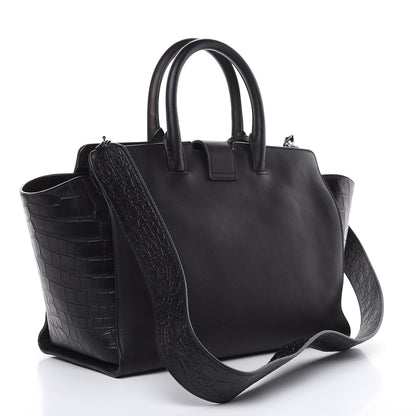 Saint Laurent Smooth Calfskin Crocodile Embossed Small Monogram Downtown Cabas Black 3 of 12