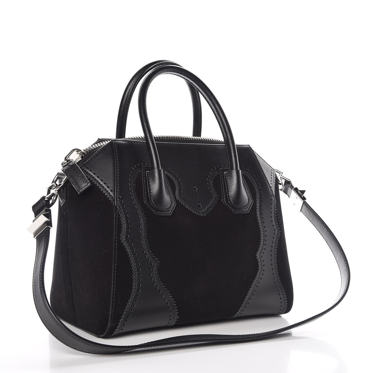 Calfskin Suede Brogue Small Antigona Black