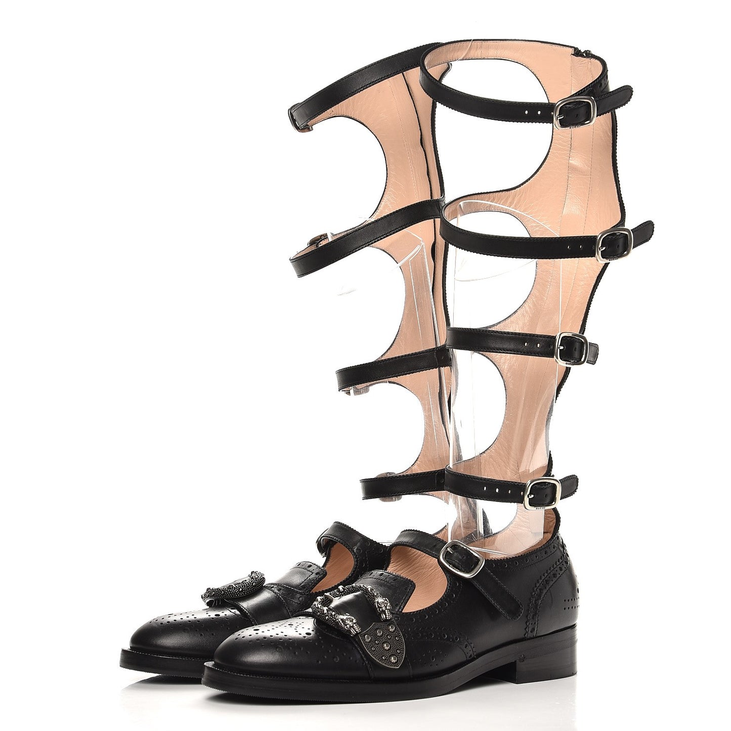 Calfskin Queercore Brogue Knee High Boots 39 Black