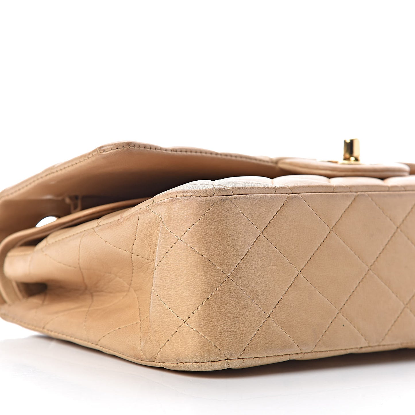 Lambskin Quilted Medium Double Flap Beige