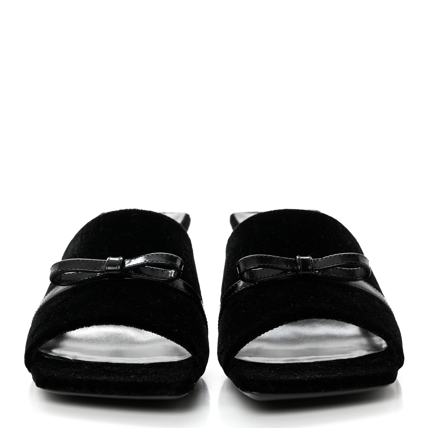 Gucci New Velvet Ashmir Regent Calfskin GG Monogram Square Toe Bow 45mm Slide Sandals 37.5 Black 2 of 9