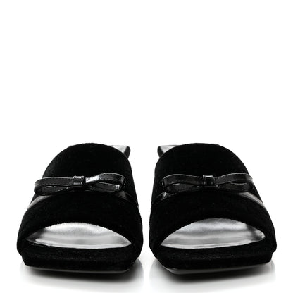 Gucci New Velvet Ashmir Regent Calfskin GG Monogram Square Toe Bow 45mm Slide Sandals 37.5 Black 2 of 9