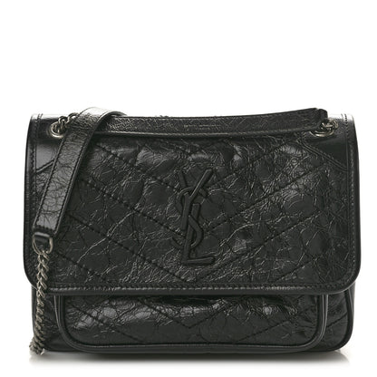 Saint Laurent Crinkled Calfskin Matelasse Monogram Baby Niki Chain Satchel Black 1 of 10