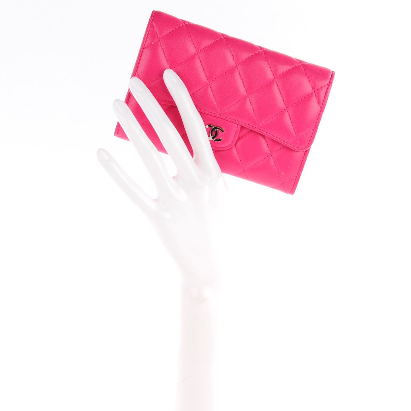 Lambskin Quilted Small Flap Wallet Dark Pink