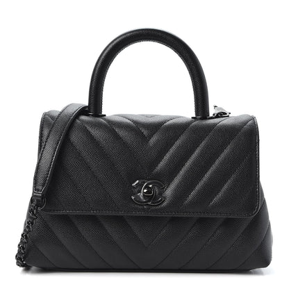 Chanel Caviar Chevron Quilted Mini Coco Handle Flap So Black 1 of 10