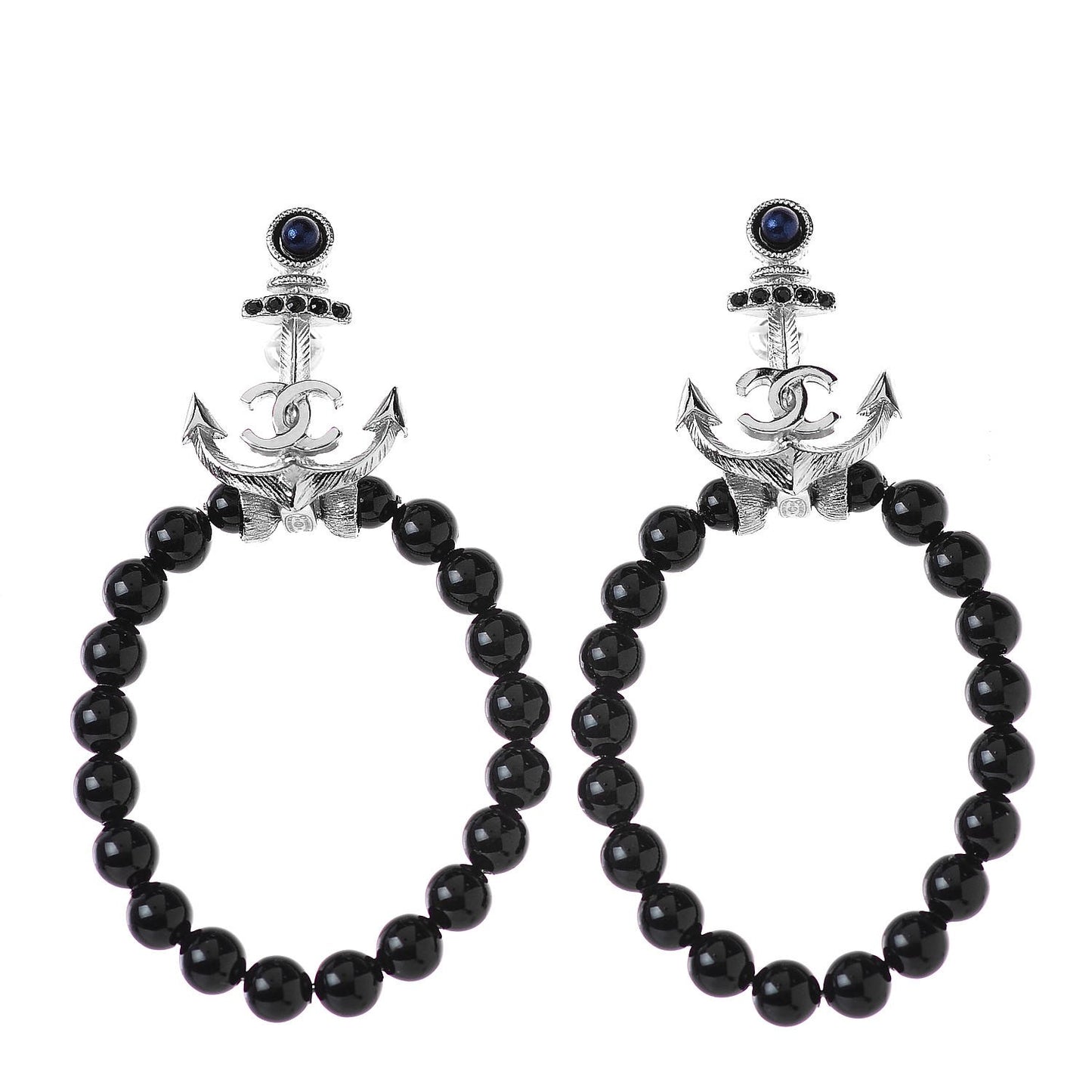 Beaded Crystal CC Anchor Drop Earrings Black