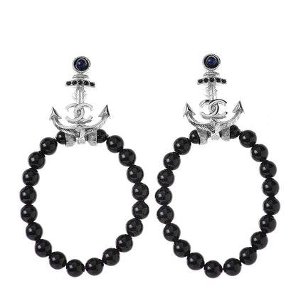 Chanel Beaded Crystal CC Anchor Drop Earrings Black 1 of 4