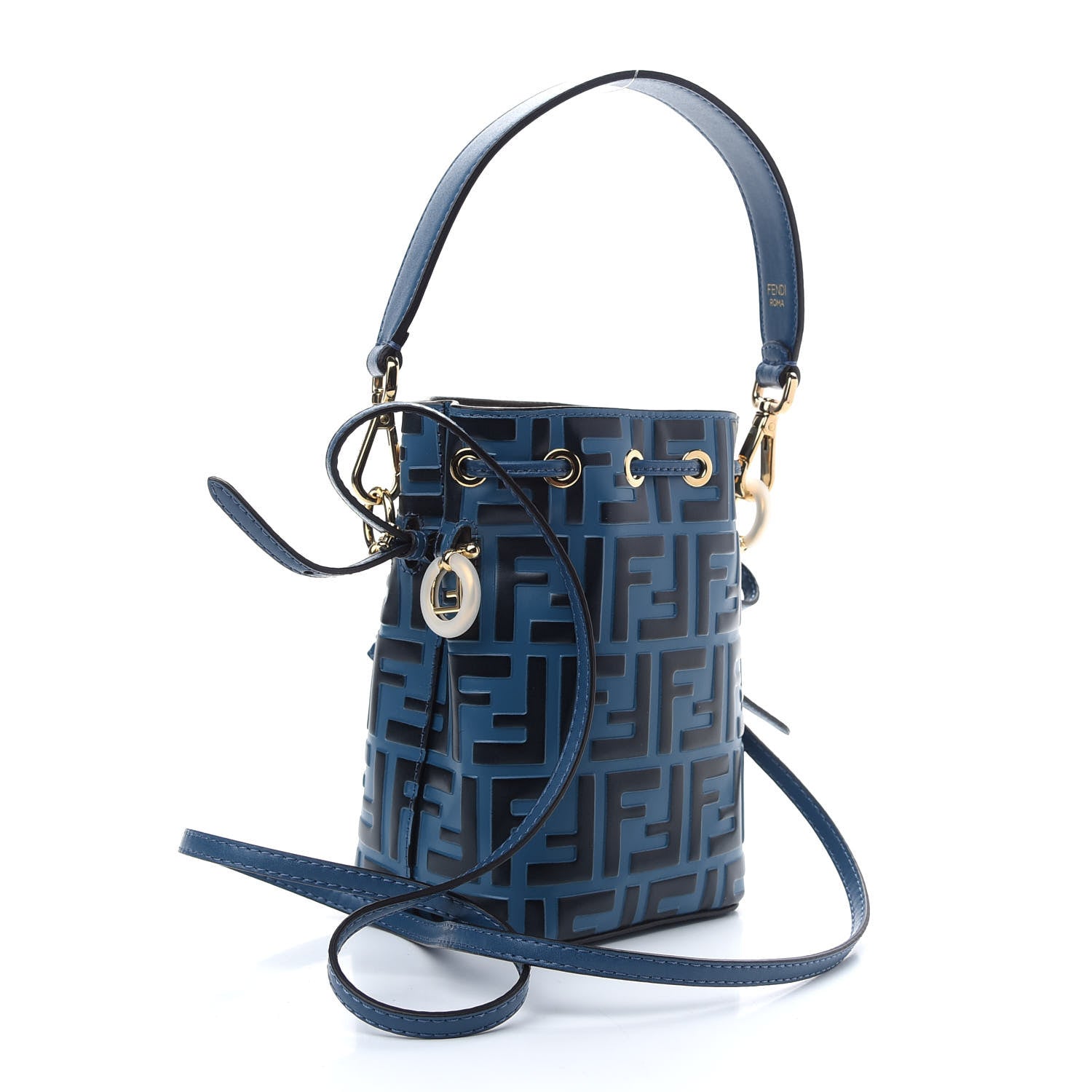 Fendi Vitello Liberty F is Fendi Bi-Color FF 1974 Embossed Mini Mon Tresor Bucket Bag Balena Black 3 of 9