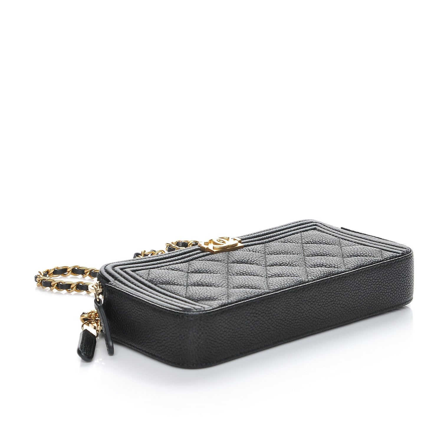 Caviar Quilted Small Boy Clutch With Chain Black