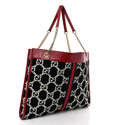 Gucci Tweed GG Monogram Large Rajah Chain Tote Romantic Cherry Black White 4 of 11