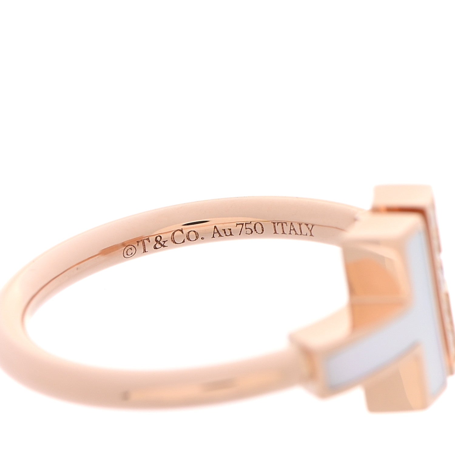 Tiffany 18K Rose Gold Diamond Mother of Pearl T Wire Ring 50 5.5 5 of 5