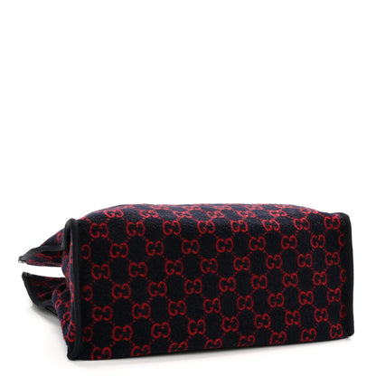 Gucci Covered Wool Textured Dollar Calfskin GG Monogram Large Tote Bag Blue Red 4 of 11