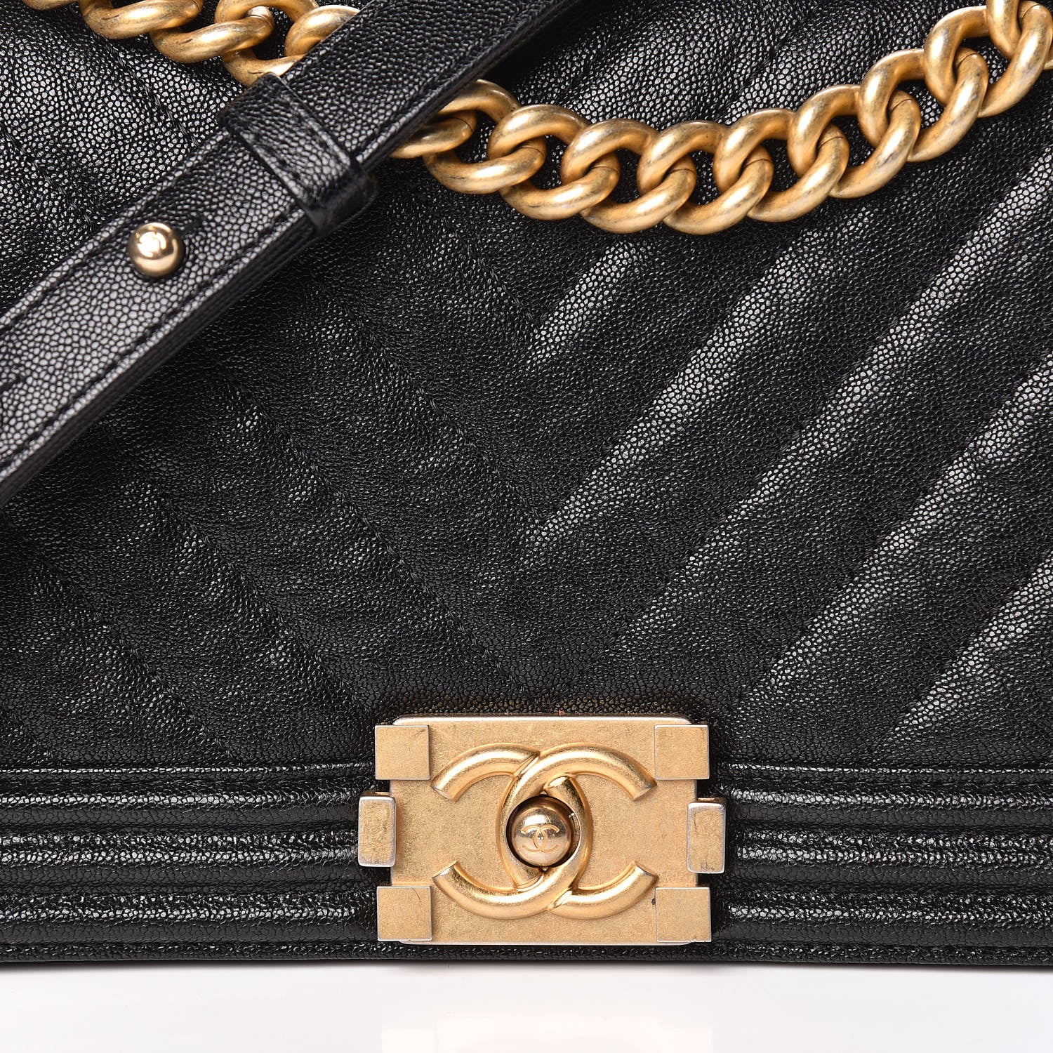Chanel Caviar Chevron Quilted Medium Boy Flap Black 12 of 13