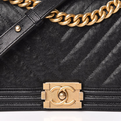 Chanel Caviar Chevron Quilted Medium Boy Flap Black 12 of 13