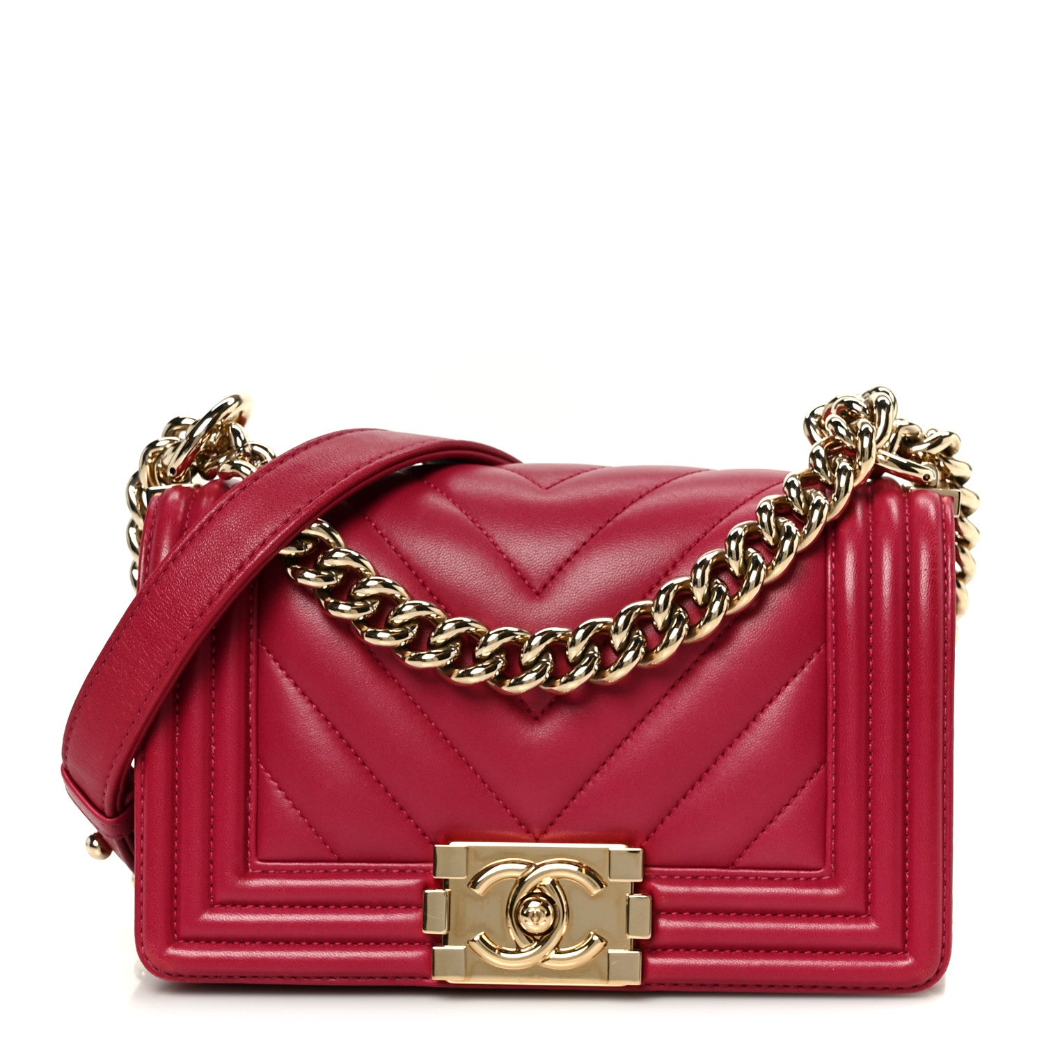 Chanel Lambskin Chevron Quilted Small Boy Flap Dark Pink 1 of 10