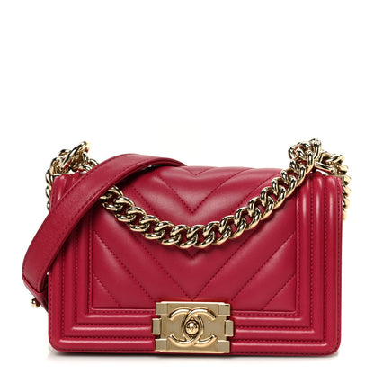 Chanel Lambskin Chevron Quilted Small Boy Flap Dark Pink 1 of 10
