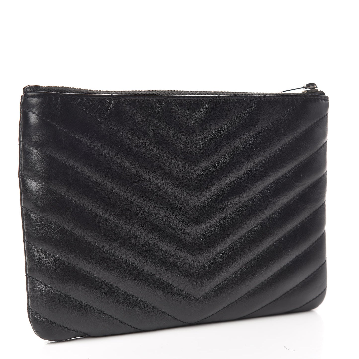 Calfskin Matelasse Chevron Monogram Pouch Black