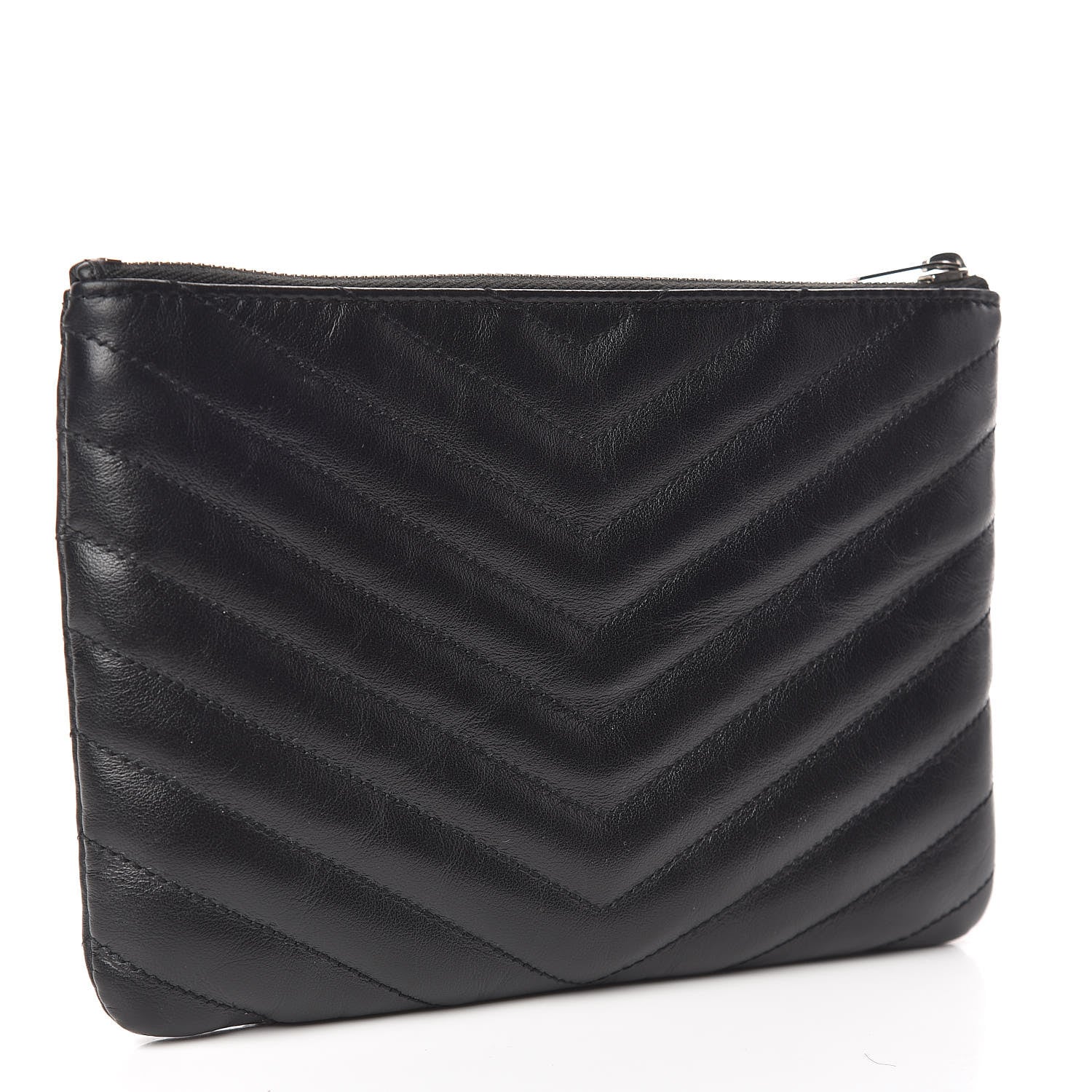 Saint Laurent Calfskin Matelasse Chevron Monogram Pouch Black 3 of 8