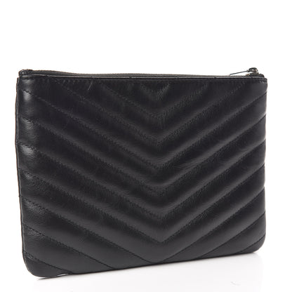 Saint Laurent Calfskin Matelasse Chevron Monogram Pouch Black 3 of 8