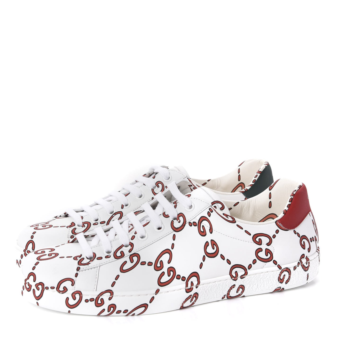 Calfskin GucciGhost Print Mens Ace Sneakers 8 White Hibiscus Red