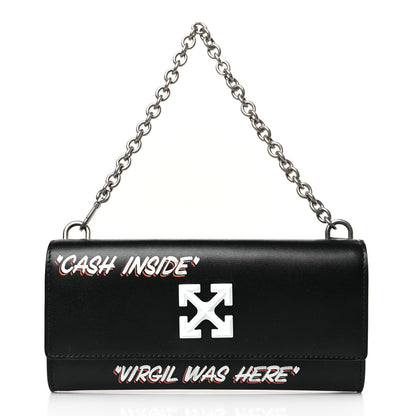 Off-White Calfskin Jitney Logo Flap Wallet On Chain Black 1 of 9