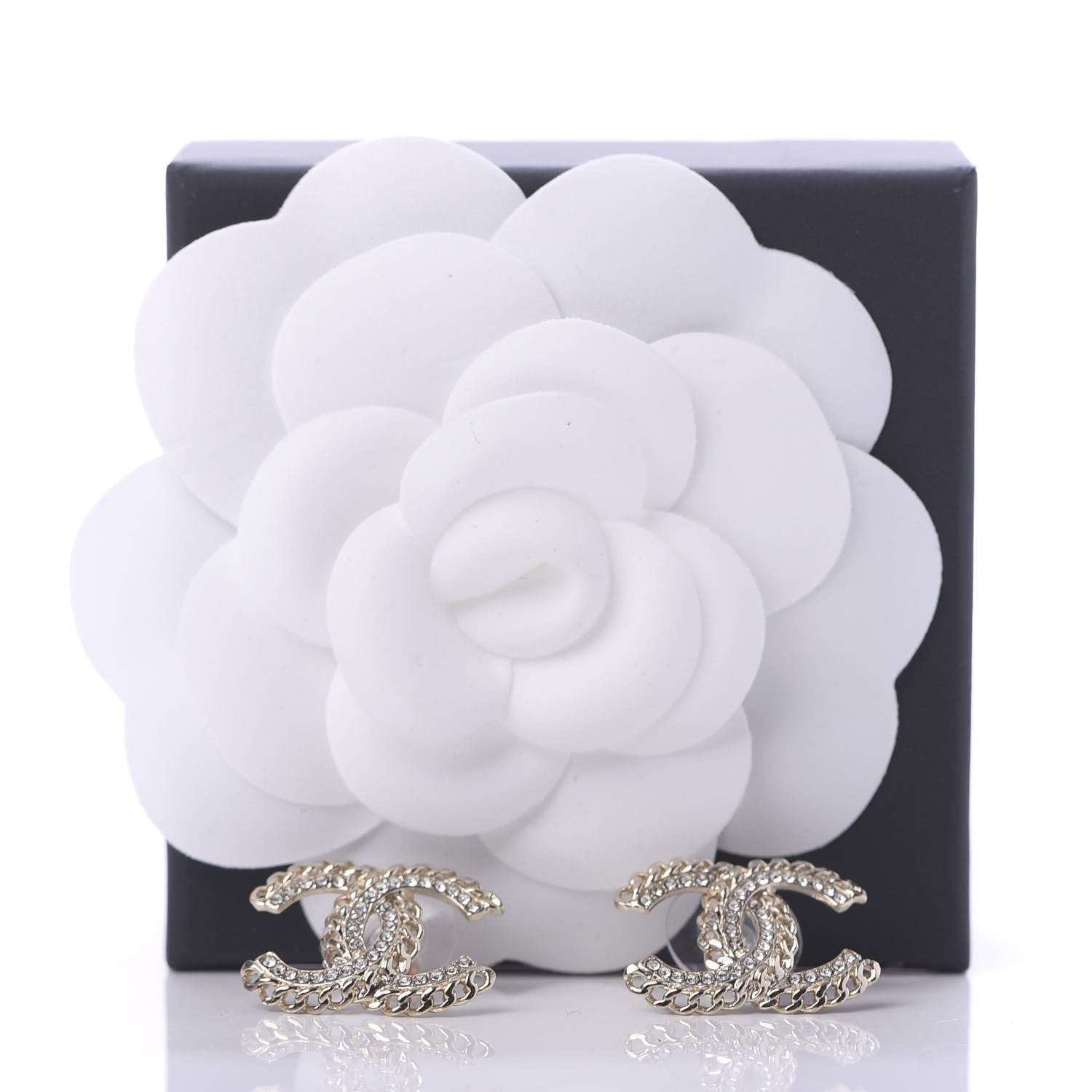 Chanel Crystal Chain CC Earrings Gold 5 of 5