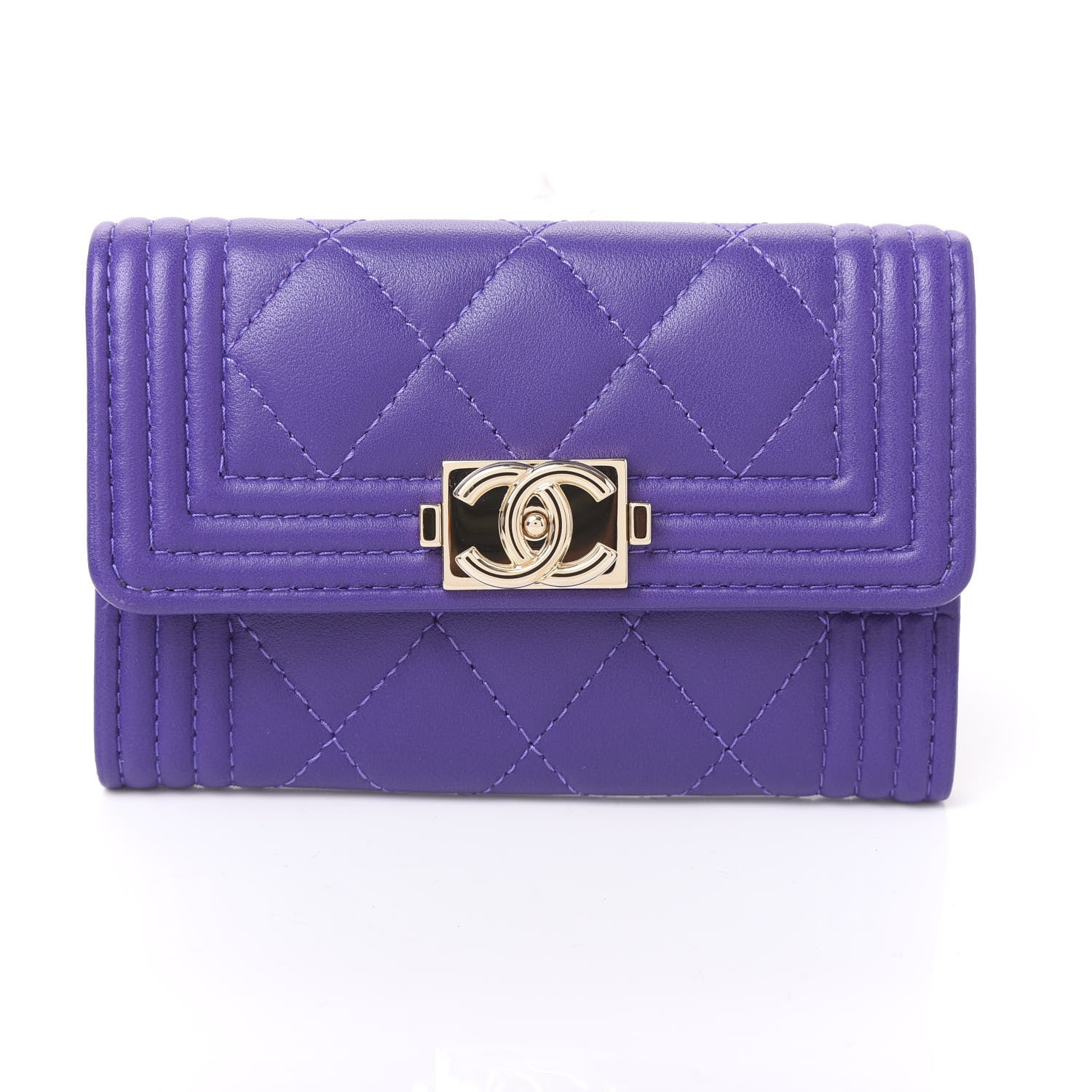 Chanel Lambskin Quilted Boy Card Holder Wallet Purple 9 of 10