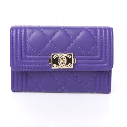 Chanel Lambskin Quilted Boy Card Holder Wallet Purple 9 of 10