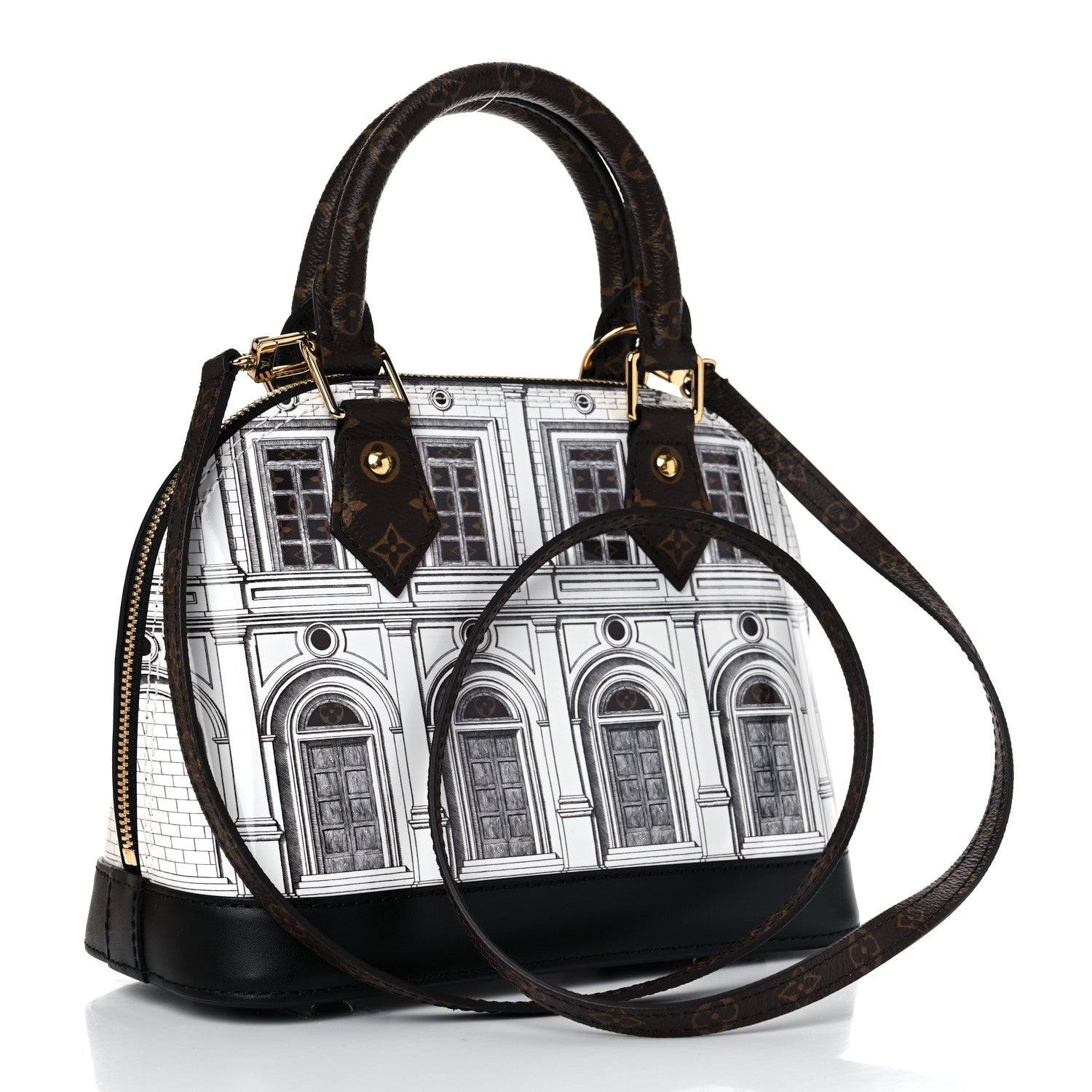 Louis Vuitton X FORNASETTI Calfskin Architettura Alma BB Black White 3 of 9