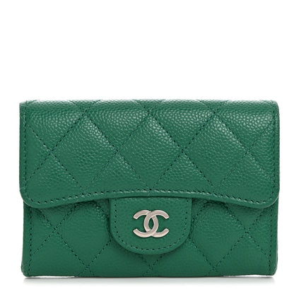 Chanel Caviar Quilted Flap Card Holder Wallet Green 1 of 8
