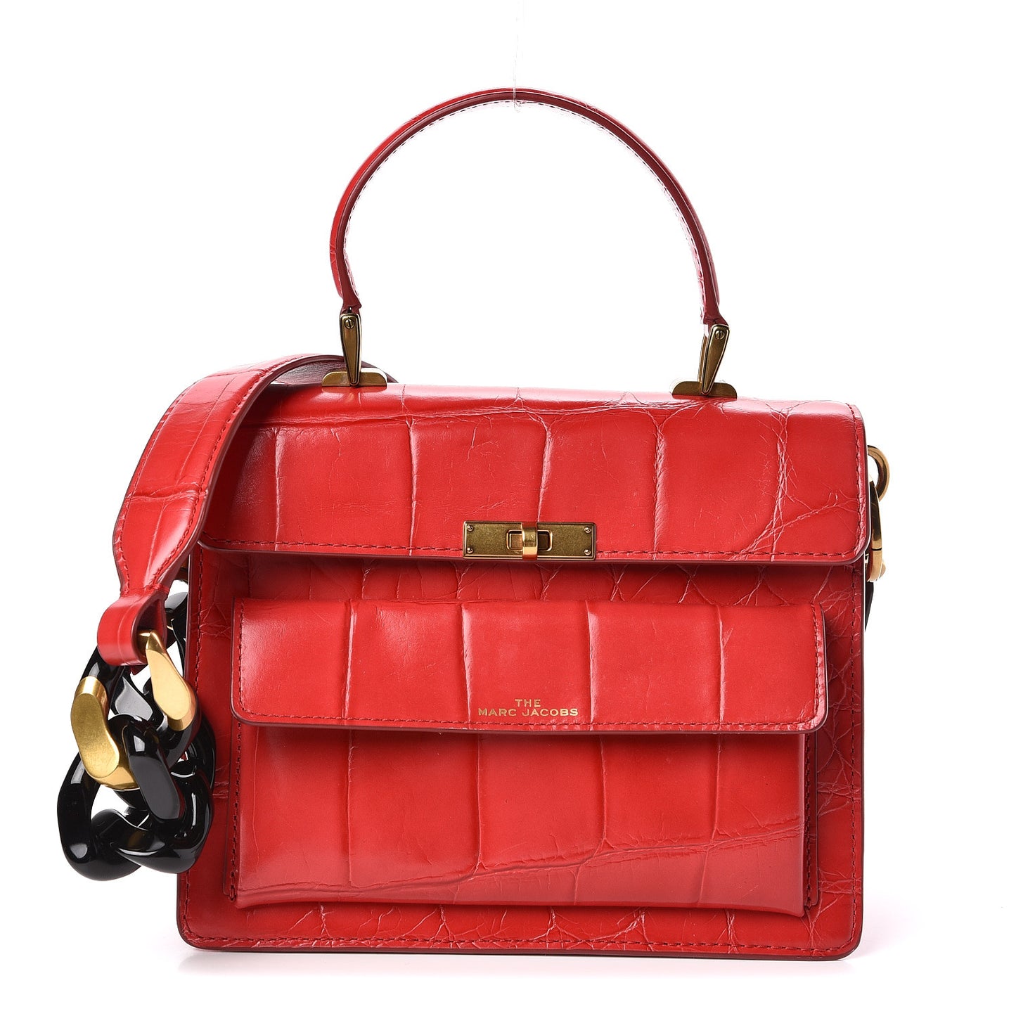 Calfskin Crocodile Embossed Uptown Shoulder Bag Flame