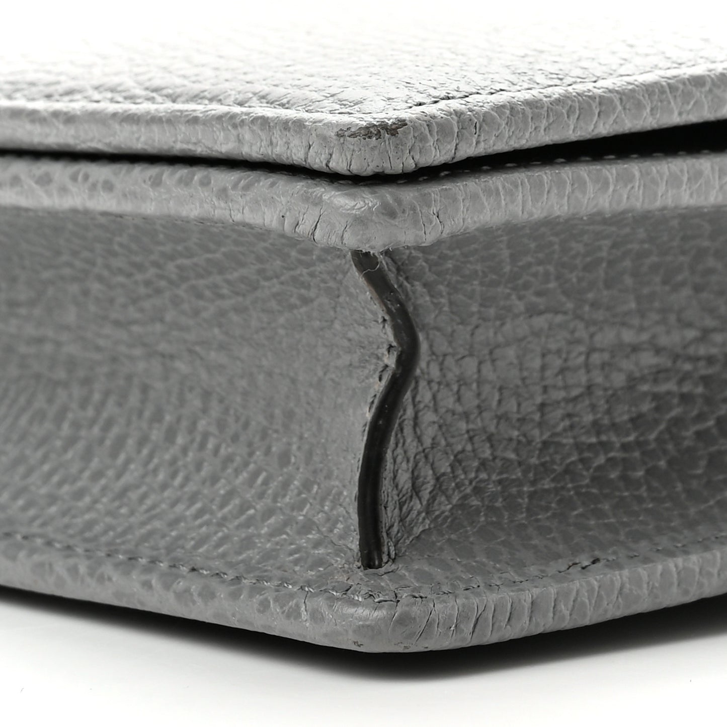 Dollar Calfskin Enamel Monochrome Mini GG Marmont Chain Wallet Deep Grey