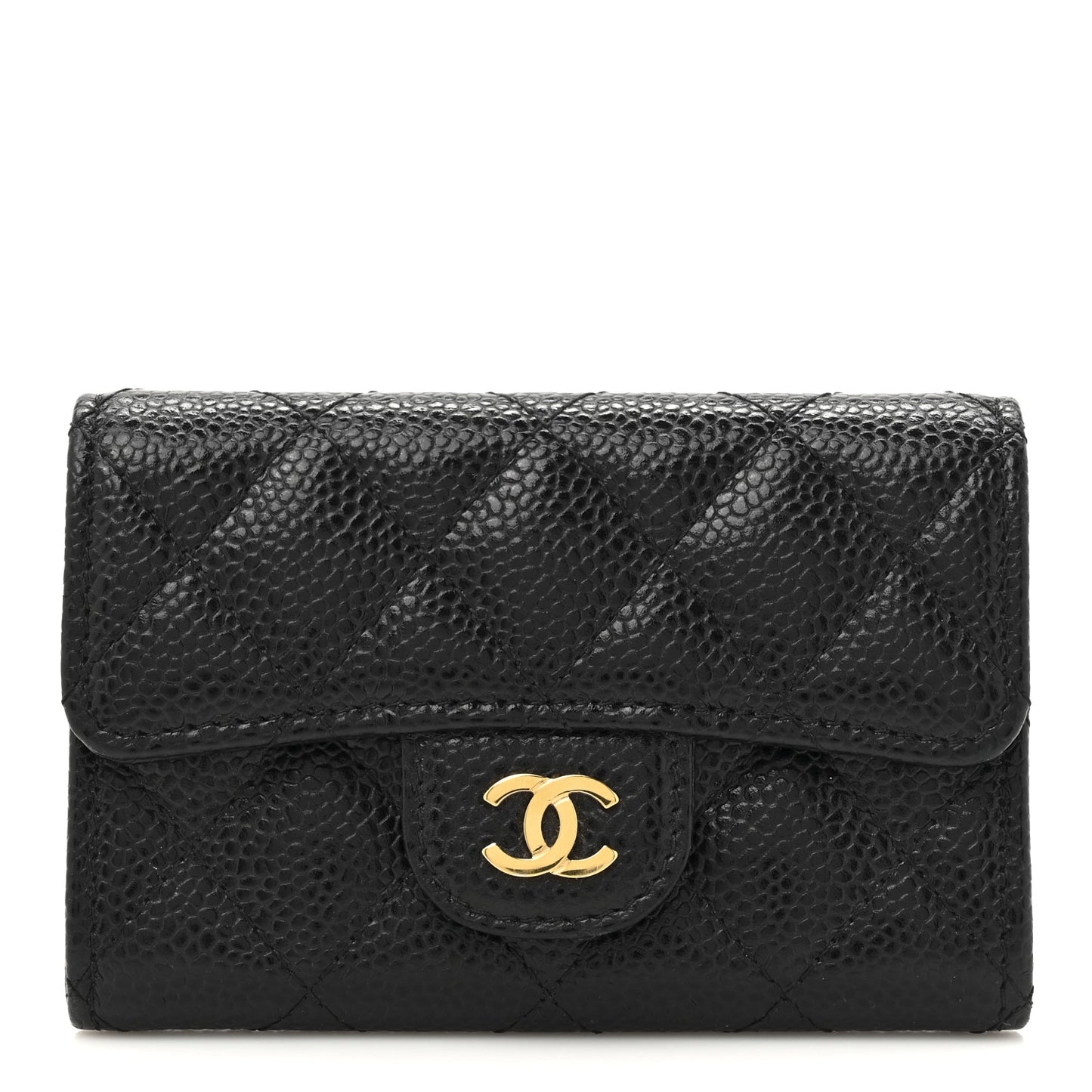 Caviar Quilted Flap Card Holder Black