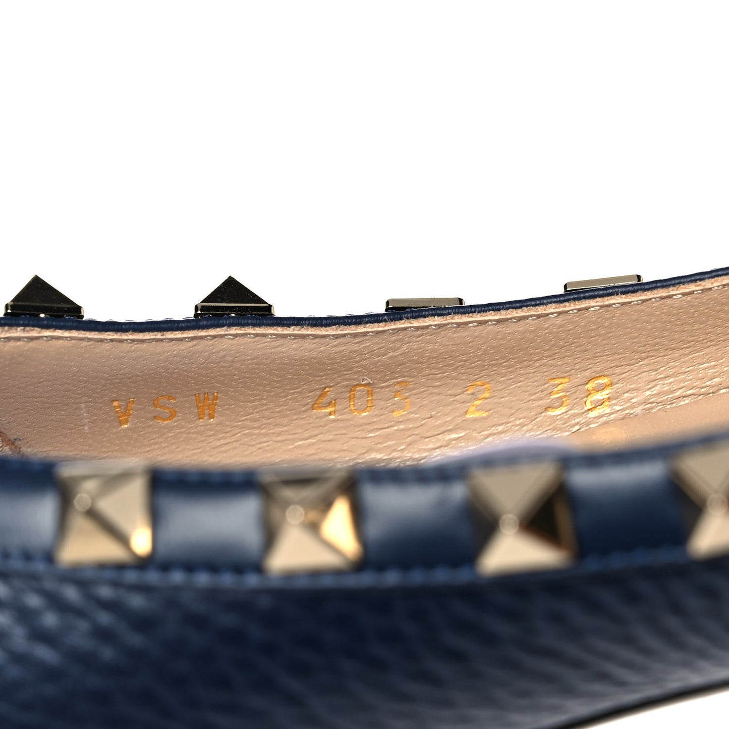 Pebbled Calfskin Rockstud Ballerina Flats 38 Marine