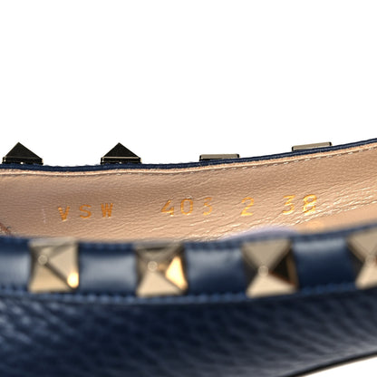 Valentino Garavani Pebbled Calfskin Rockstud Ballerina Flats 38 Marine 8 of 9