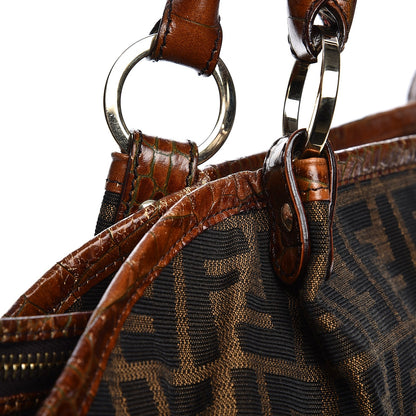 Fendi Zucca Calfskin Crocodile Embossed Large Chef Shopper Tote Tobacco 9 of 11