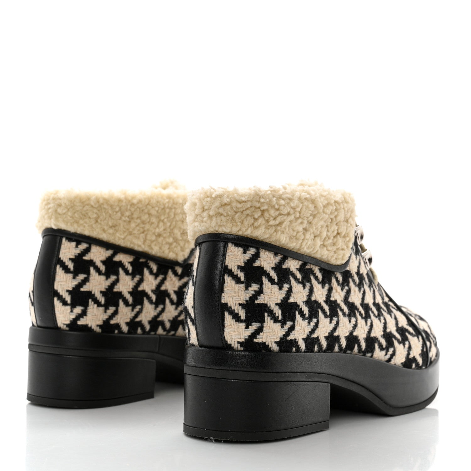 Gucci Optical Tweed Faux Shearling Houndstooth Victor Lace Up Ankle Boots 36 White Black 4 of 10