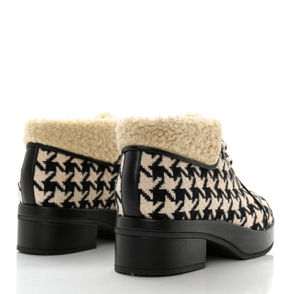 Gucci Optical Tweed Faux Shearling Houndstooth Victor Lace Up Ankle Boots 36 White Black 4 of 10