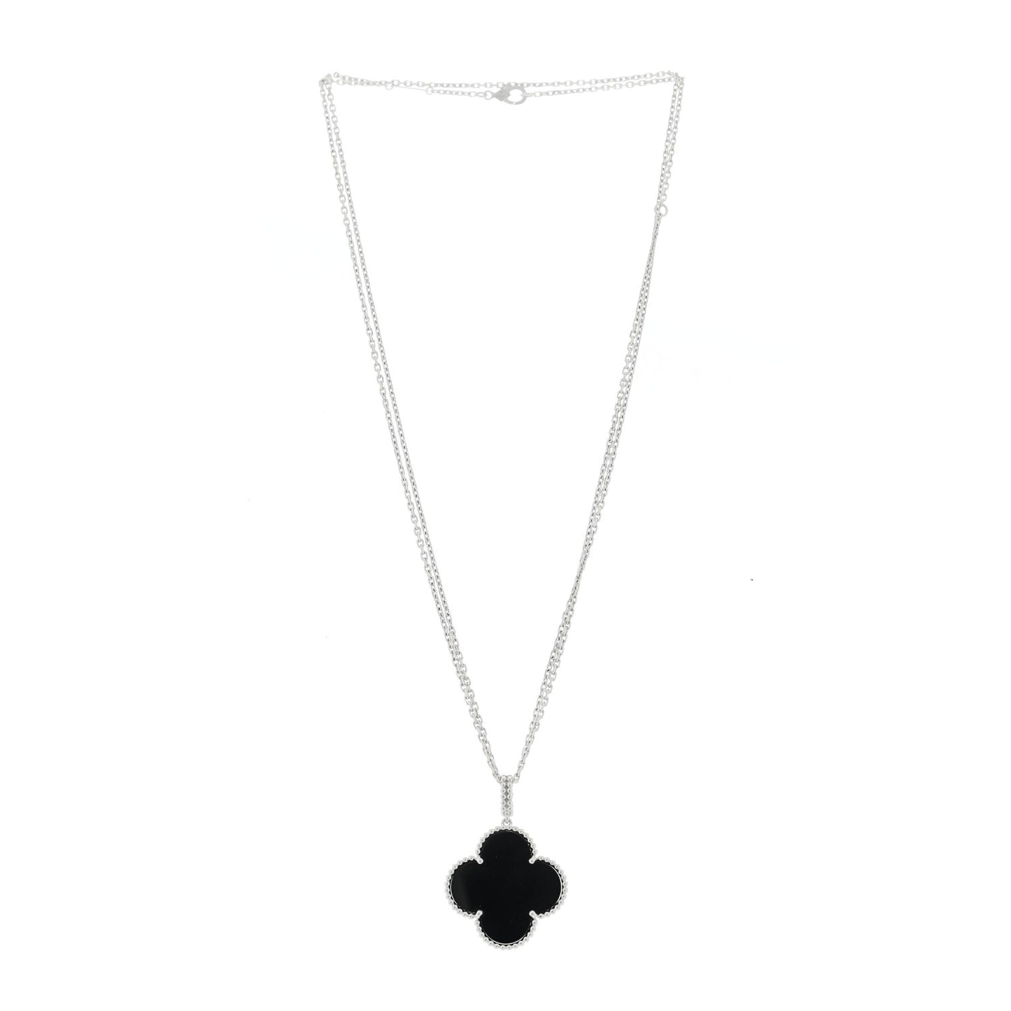 18K White Gold Black Onyx Magic Alhambra Pendant Necklace