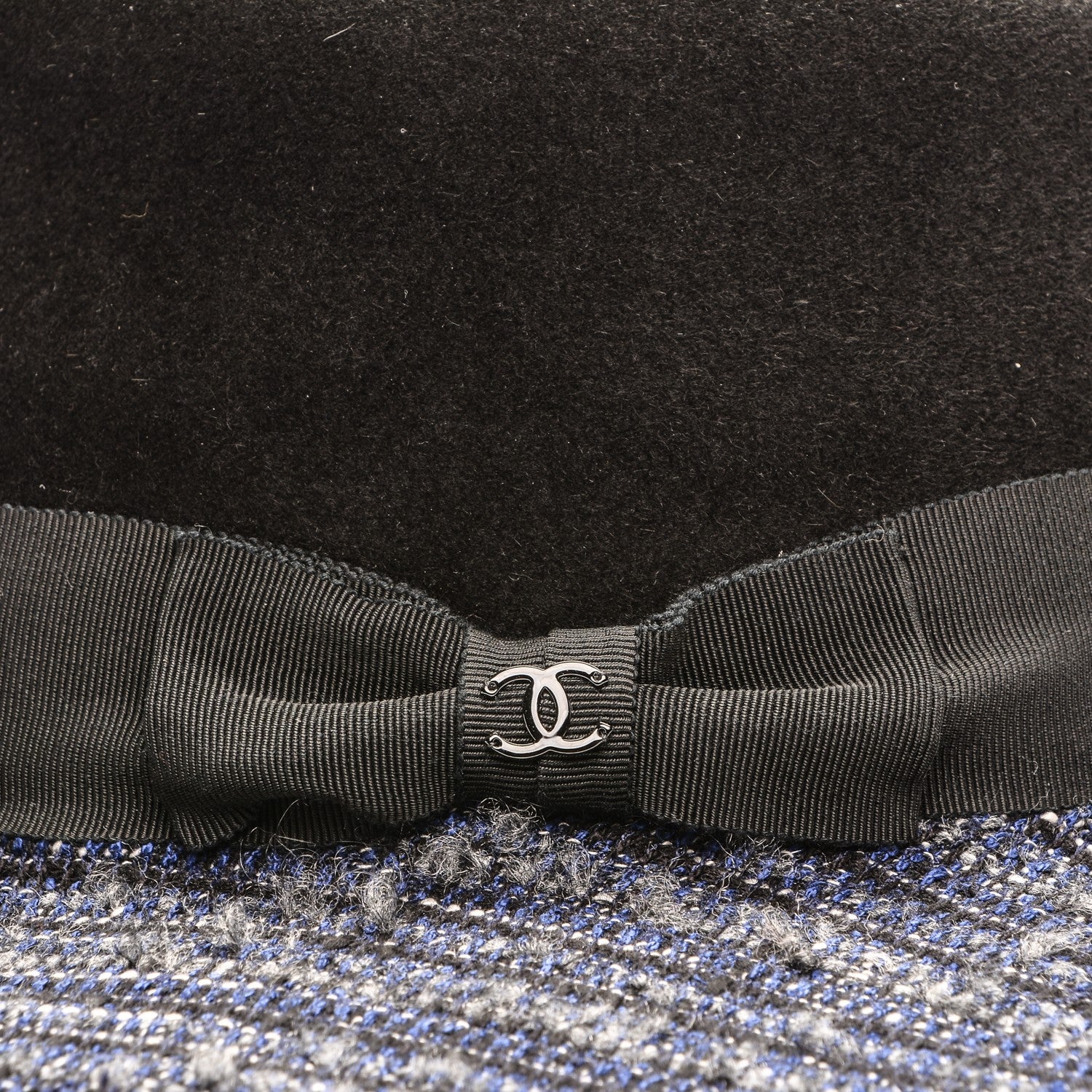 Chanel Tweed Felt CC Fedora Hat S Blue Black 7 of 8