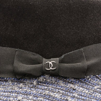 Chanel Tweed Felt CC Fedora Hat S Blue Black 7 of 8