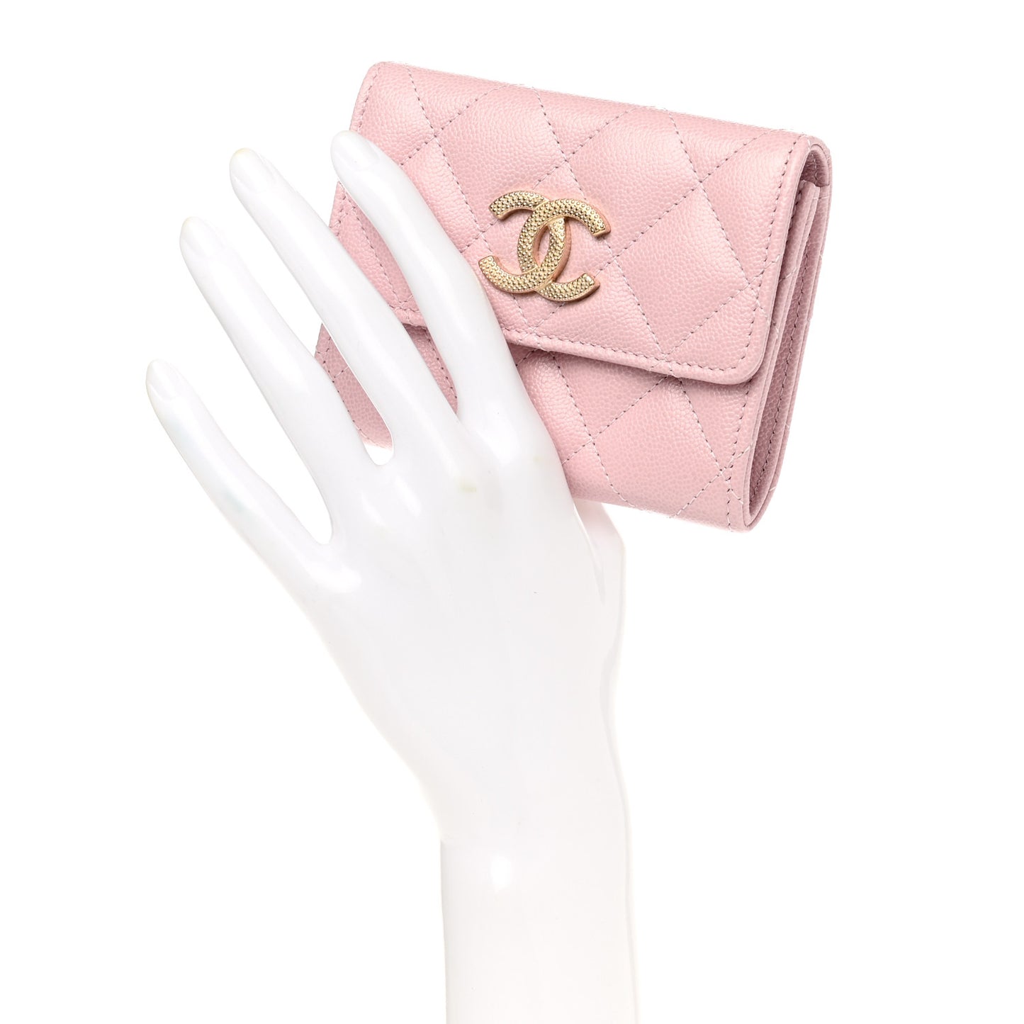 Caviar Quilted Studded CC Flap Card Holder Light Pink