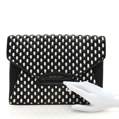 Givenchy Woven Sugar Goatskin Medium Antigona Envelope Clutch Black White 2 of 7