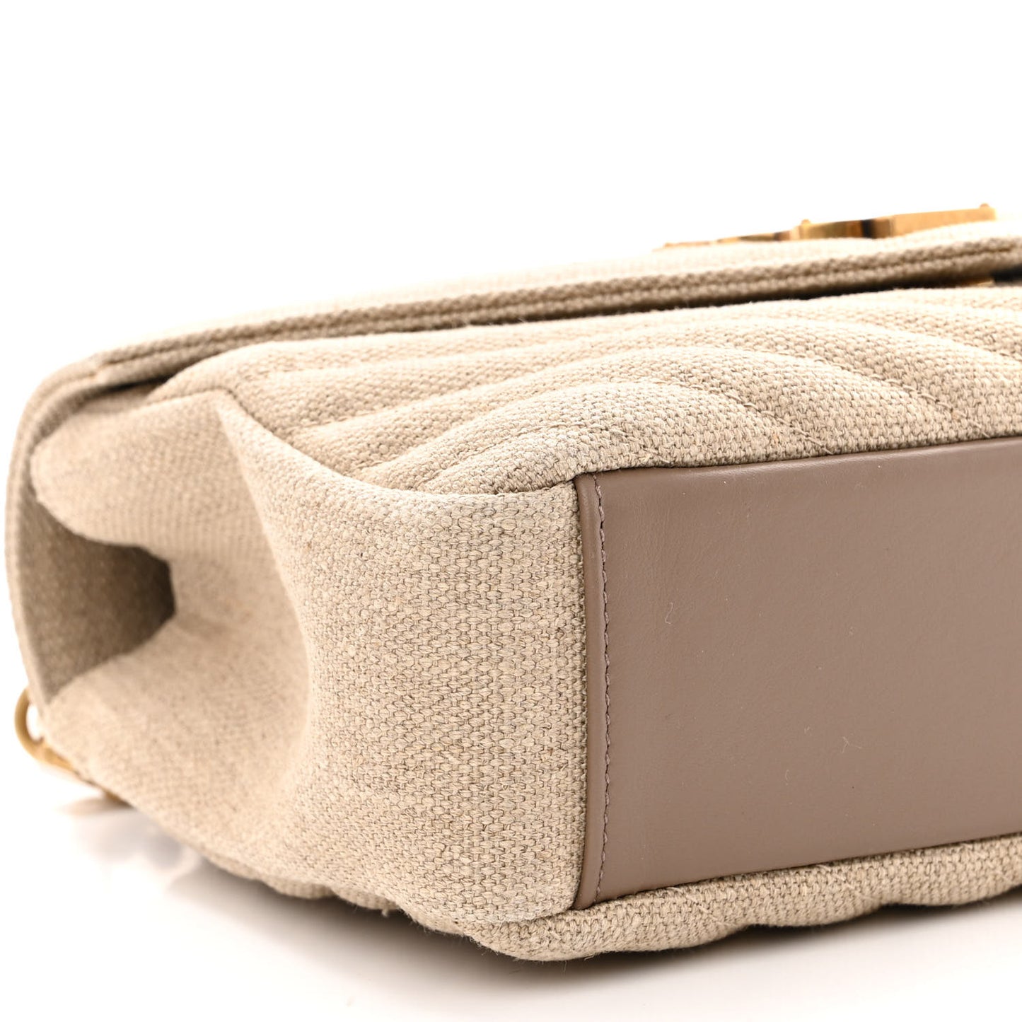 Linen Quilted College Medium Chain Bag Taupe