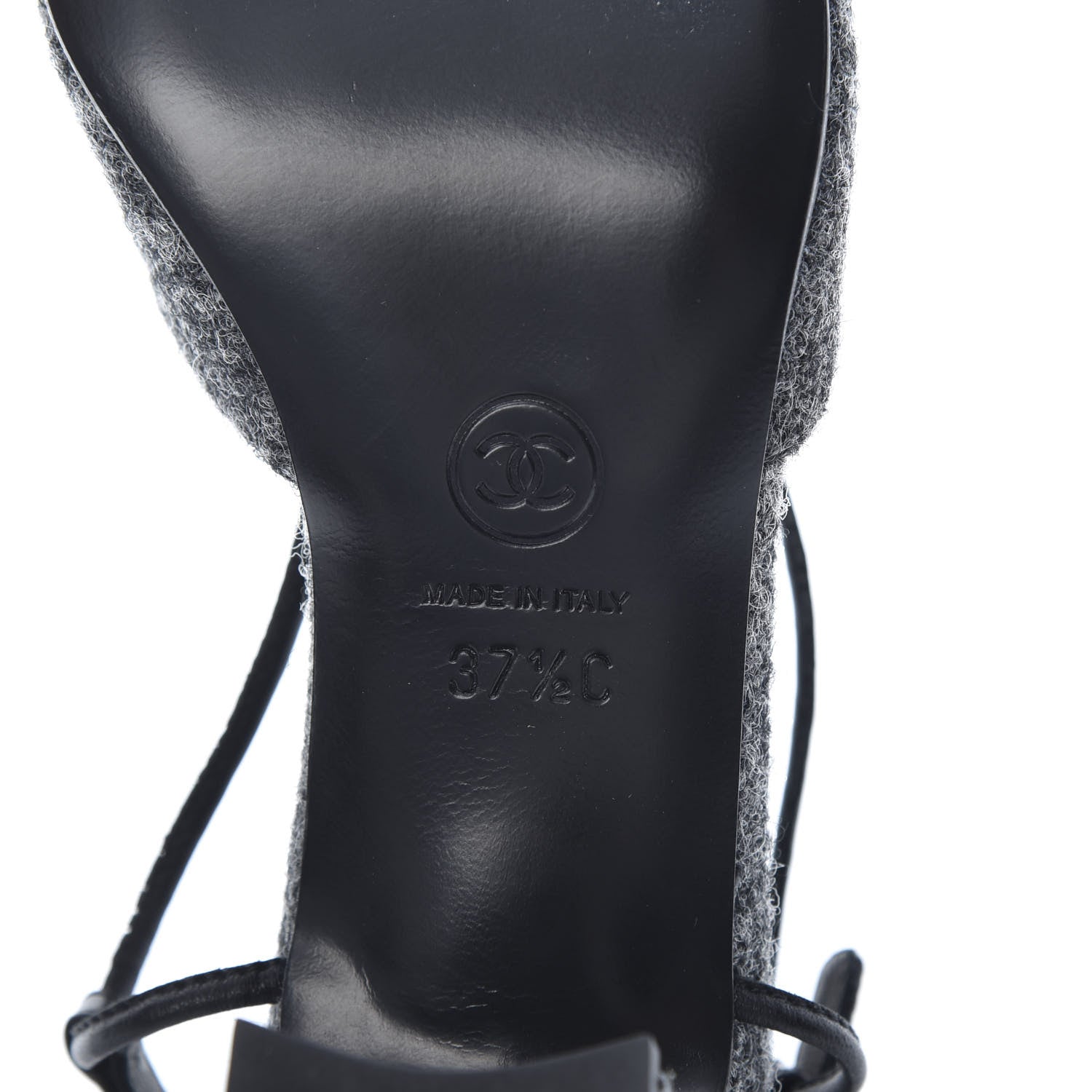 Chanel Tweed Satin Cap Toe CC Slingback Pumps 37.5 Black Grey 6 of 9
