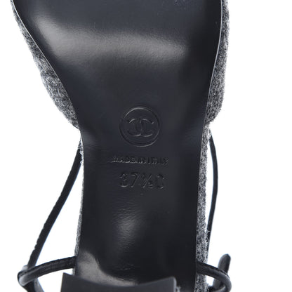 Chanel Tweed Satin Cap Toe CC Slingback Pumps 37.5 Black Grey 6 of 9