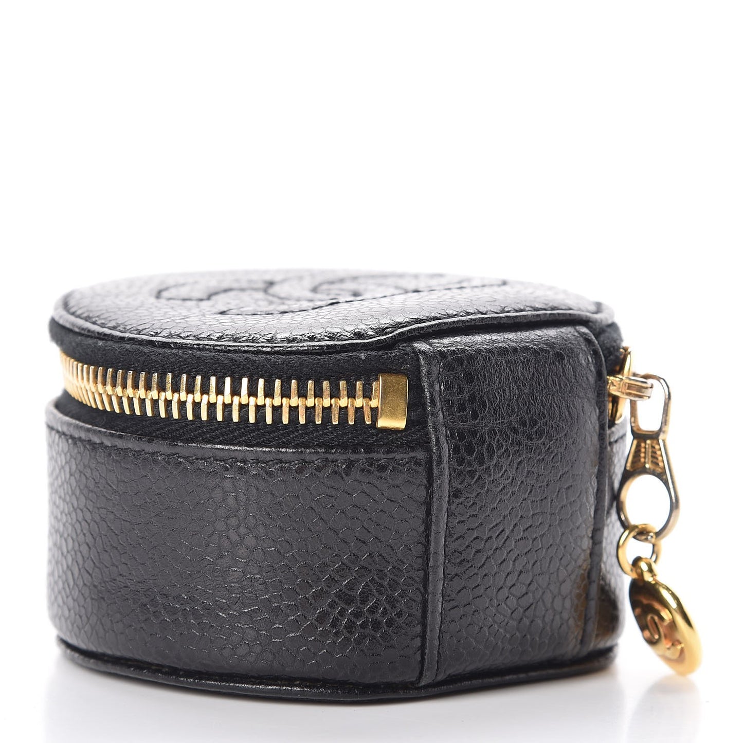 Caviar Round Jewelry Travel Case Black