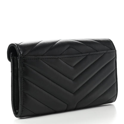 Saint Laurent Lambskin Y Quilted Monogram Large Loulou Flap Wallet Black 3 of 7