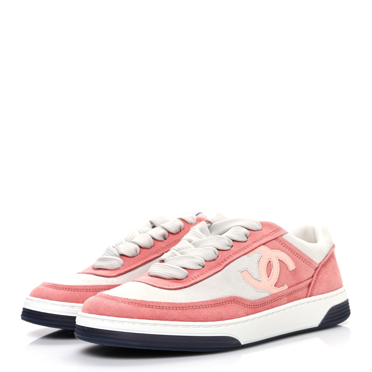 Chanel Suede Kidskin Womens CC Sneakers 35.5 White Pink 4 of 11